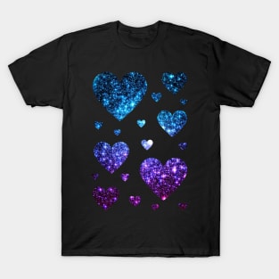 Teal and Purple Ombre Faux Glitter Hearts T-Shirt